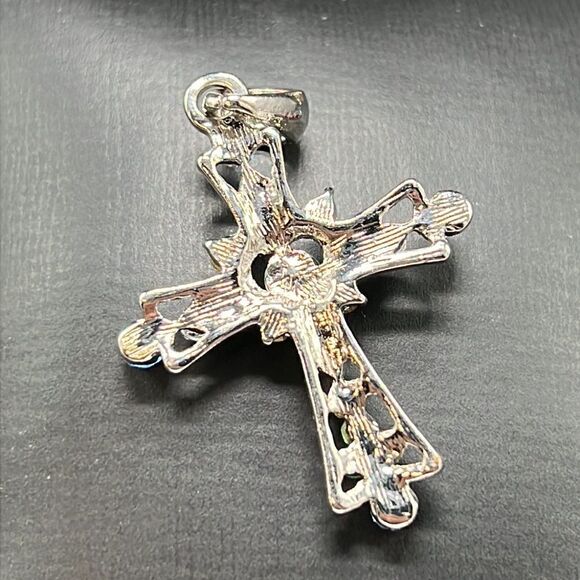 Cross Pendant Multi-Colored Crystal Silver Tone Base Metal Fashion Jewelry - Picture 2 of 4